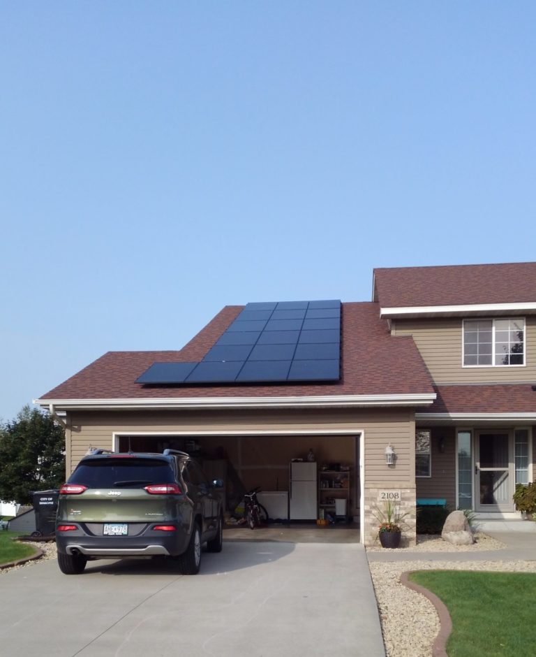 Installation of solar array on house in Rosemount, Minnesota.