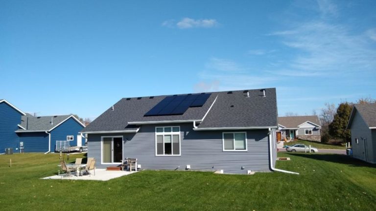 Installation of a small solar array on a one story residential house in Rosemount, Minnesota.