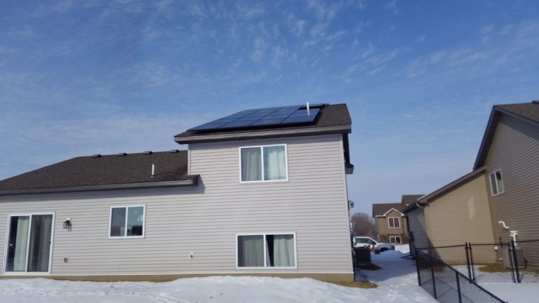 Solar panels on residential house in Chaska, Minnesota.