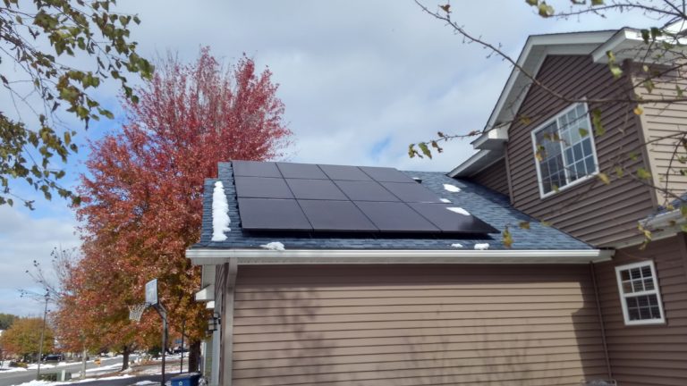 Solar modules on attached garage in Chanhassen, Minnesota.