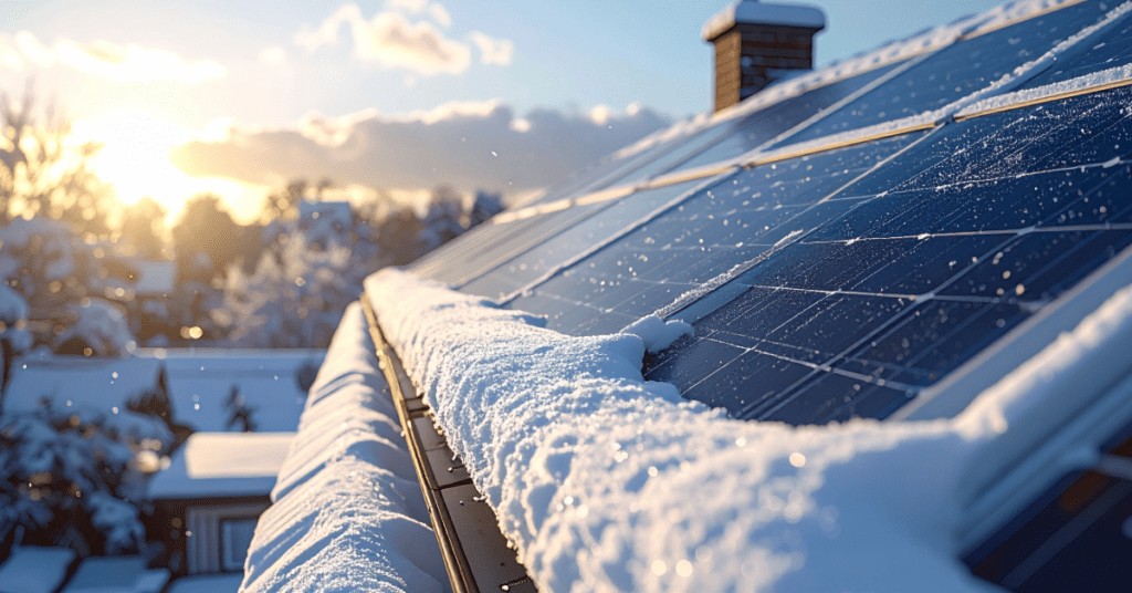 Minnesota home with rooftop solar panels in winter snow