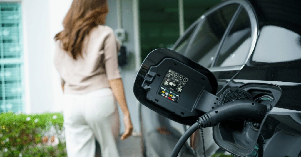 Electric vehicle charging overnight at a residential home