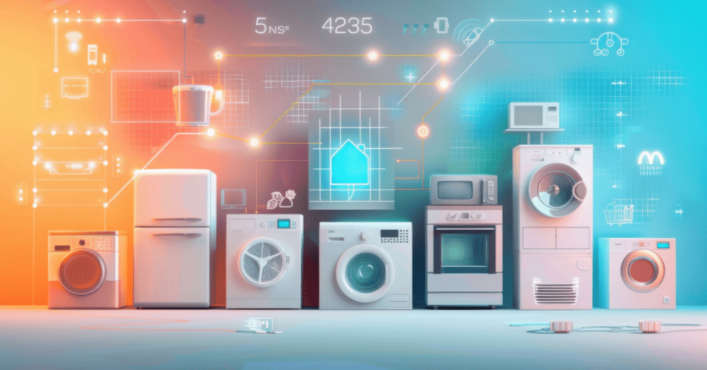 Illustration showing common household appliances and devices that contribute to electricity usage in modern homes