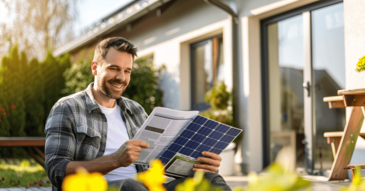 homeowner reviewing lower electricity bill after installing solar panels