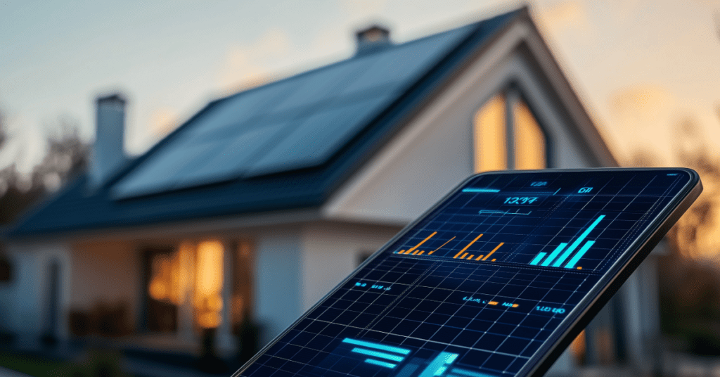 Smart home energy management system dashboard monitoring electricity usage inside a residential home