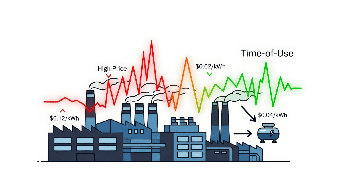 Time-of-use electricity rate chart showing peak and off-peak pricing hours