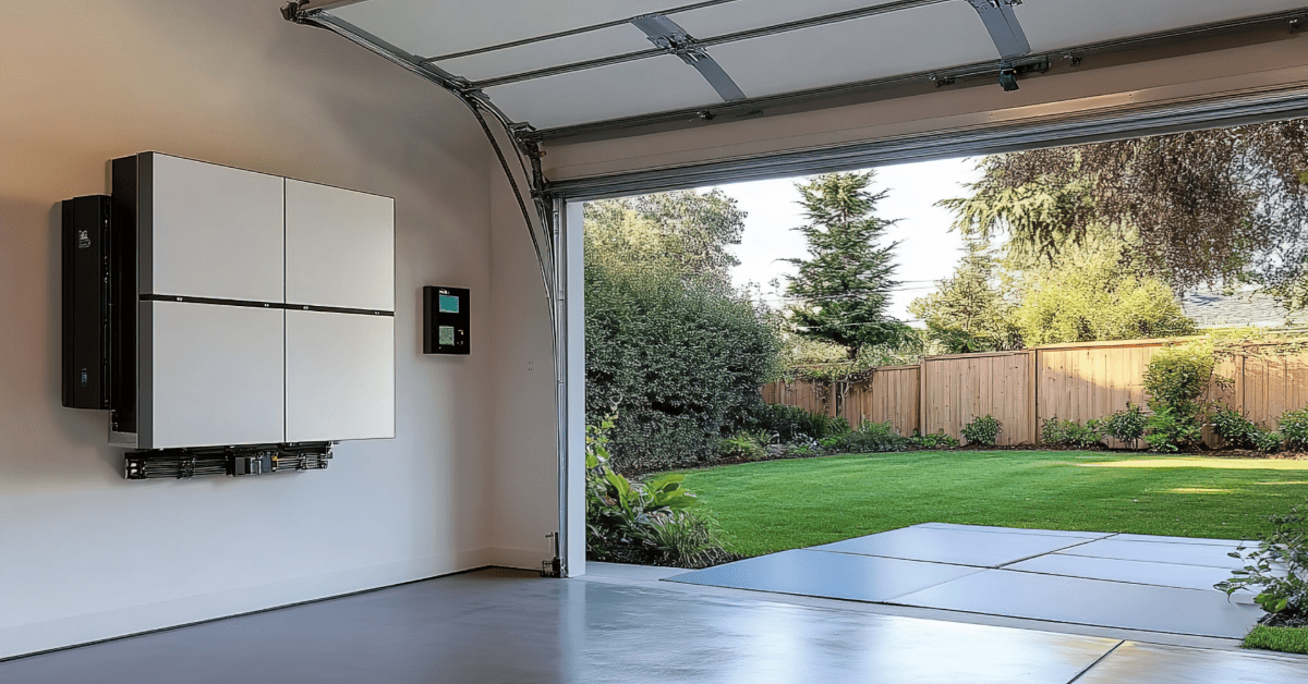 home battery system installed in Minnesota garage connected to electrical panel
