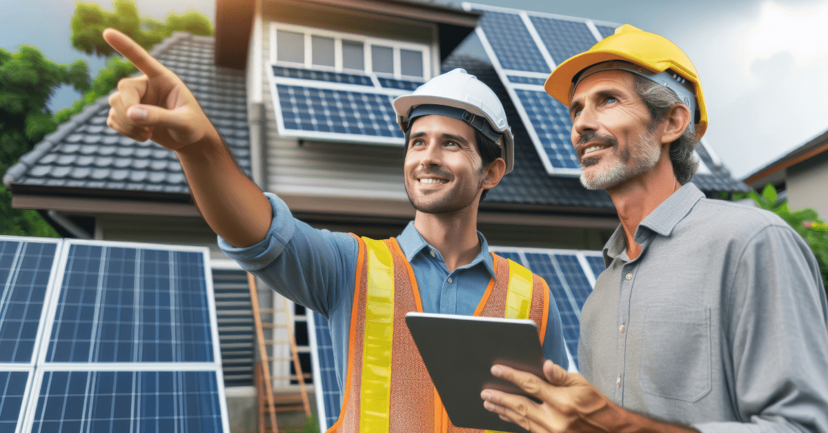 homeowner reviewing solar and energy plan with local consultant