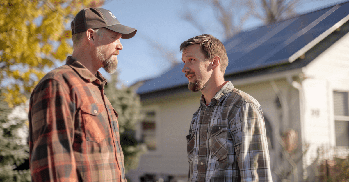 local technician discussing solar system with homeowner