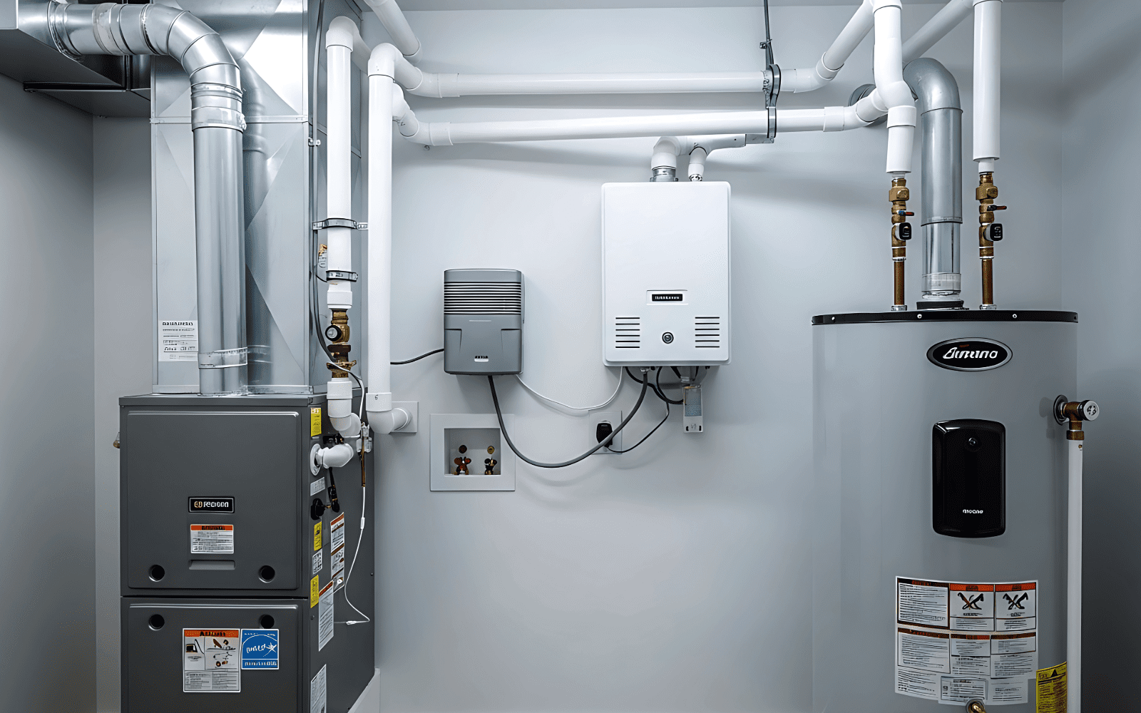 Home battery system paired with gas furnace installation in Minnesota home for winter outage backup