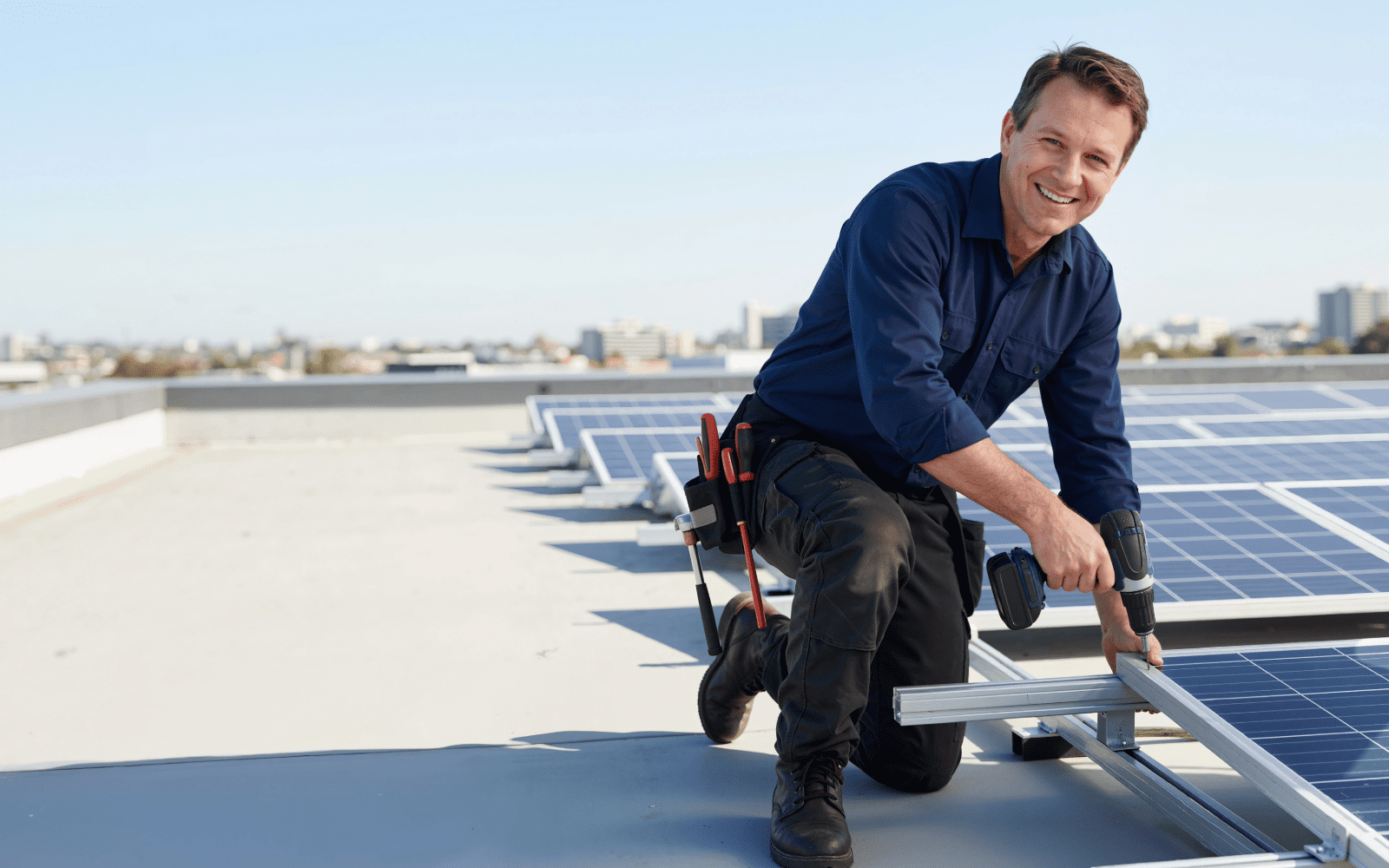 Commercial solar installation on a flat rooftop of a Minneapolis area business