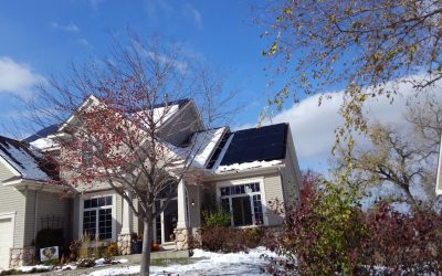 Residential solar array on winter day in Rosemount, Minnesota.